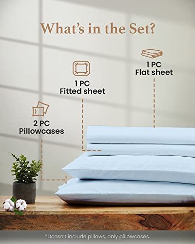 Image of Good Sleep Bedding Full Size Bed Sheets, 4 Piece, 100% Egyptian Cotton Full Size Sheet & Pillowcase Sets, Sateen Weave, Ultra-Soft Hotel Sheets, 16 inch Deep Pocket Bedsheets - Light Blue