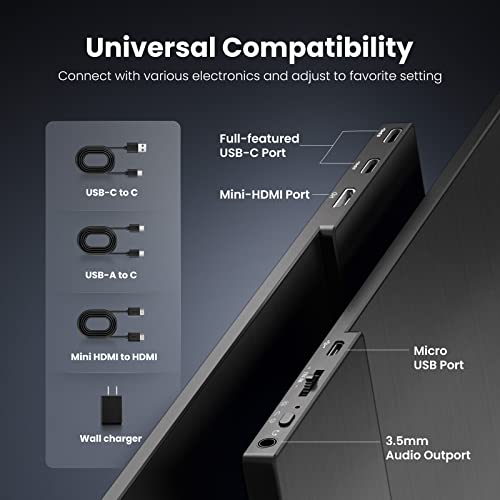 Hongo Portable Monitor 15.6'' 1080P Fhd Usb-C Portable Laptop Monitors Smart Cover & Dual Speaker, Hdmi Computer Display Ips Hdr External Gaming Monitor For Pc Phone Mac Xbox Ps4 Switch thumb #3