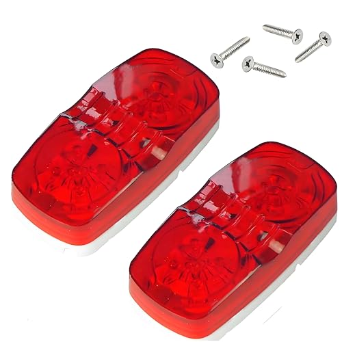 NEW SUN 2 Pcs Red RV Trailer Marker LED Lights, Bullseye/Tiger Eye/Double Bubble Clearance Light, 10 RedLEDs, 4x2 inch 12V Rectangular LED Side Marker Light, Camper, Trucks, Rvs