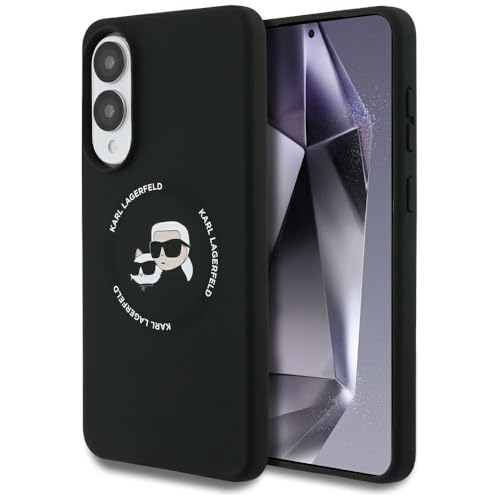 CG MOBILE Karl Lagerfeld Coque en silicone avec doubles tĂŞtes et cercles Compatible avec MagSafe pour Samsung Galaxy S25 Edge (noir)