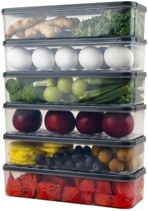 Kitchwell Fridge Storage Boxes Fridge Organizer Food Storage Container with Removable Drain Plate and Lid Fruits, Vegetables, Fish Fresh Longer Container Boxes (Pack Of 04, 1200 ML)
