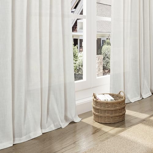 Image of Nanspring Linen Curtains 96 Inch for Living Room Back Tab Natural Linen