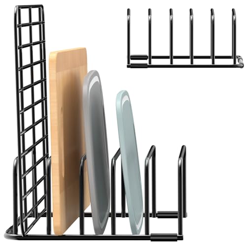 Fikoksol Cutting Board Organizer and Baking Sheet Rack, [1-Pack] Black Heavy Duty Metal Cookie Sheet Organizer for Cutting Board Storage & Plate Holder for Cabinet, Tray Dividers for Cabinets