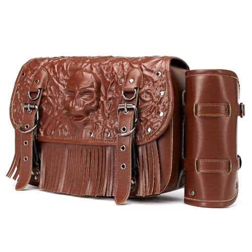 Alforja para Motocicleta Vintage con Diseño en Relieve de Calavera 3D, Bolsa Impermeable de Cuero Sintético para Manillar, Universal miniatura 5