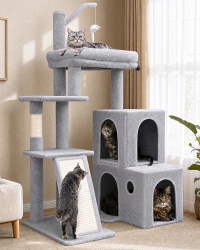 Image of Globlazer Cat Tower for Indoor Adult Cats, 50-inch Heavy Duty Cat Tree House for Big Cats with Extra-Large Padded Platform, Sisal Scratching Board, 2 Large Condos, F50, Light Grey
