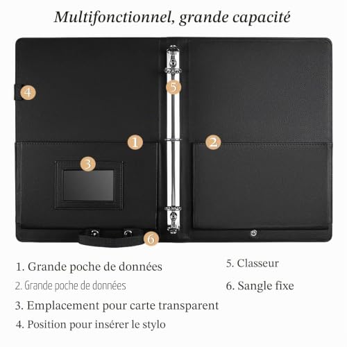 Porte Partition Chorale, A4 Noir Classeur Partition Musique, Grand Classeur à 3 Anneaux pour Partitions Chorales, Pochette avec Dragonne, pour Convient aux Chorales et aux Spectacles – vue 5
