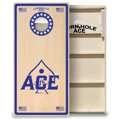 CornholeAce ACE PRO Professional Cornhole Boards - No Bounce! Triple Wide Legs, 3/4" Baltic Birch Plywood, Handles, Regulation Size (4x2ft), Tournament Style, Made in USA