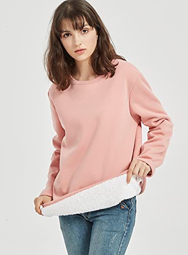 Image of Flygo Women's Winter Warm Sherpa Lined Fleece Crewneck Sweatshirt Pullover Loungewear Tunic Tops
