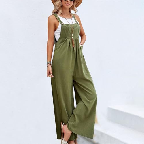 Image of Kubbon Womens Wide Leg Jumpsuits Sleeveless Straps Bib Overalls Summer Baggy Casual Pants Rompers Overalls with Pockets