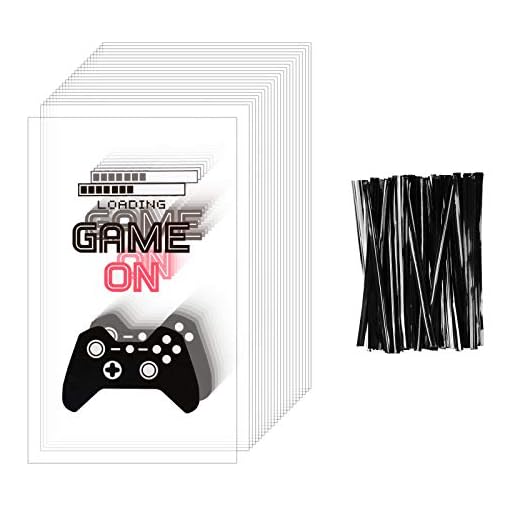 100 Pieces Black Video Game Party Bag Plastic Cellophane Gamepad Bags Gaming Party Favor Bags for Birthday Party Supplies Decorations