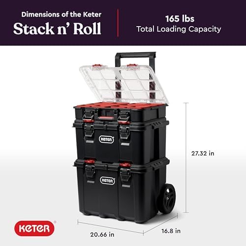 Keter Stack N Rolling Tool Box Modular Storage System 3 Piece - 2