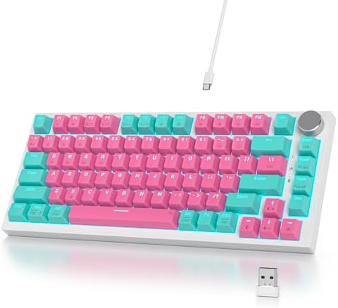 Tastiera 75 Percento Meccanica Wireless,USB/Bluetooth/2.4G,Retroilluminata RGB, Creamy Keyboard TKL Tastiera Compatta da Gaming con Knob Hot-swap per PC,MAC Layout QWERTY americano