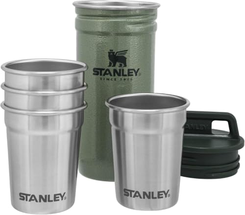 Image of STANLEY Adventure Pre-Party Nesting Shot Glass Set 4 Shot Glasses in Travel Carrying Case Insulated Stainless Steel BPA-Free Hammertone Green 2 oz (Pack of 6)