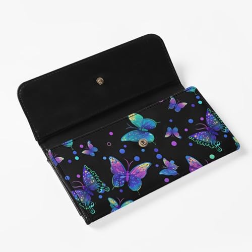 Image of AFPANQZ Butterfly Print Womens Wallets Leather Trifold Multi Card Holder Slots Wallet, Elegant Clutch Phone Holder Trifold Purses Zip Coins Pocket, Buckle Closure Clutch