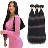 28 30 32 Inch Straight Human Hair Bundles Natural Black Straight Bundles Unprocessed Brazilian Mixed Length 1B Bundle Hair Extensions 50 Gram Per Bundle