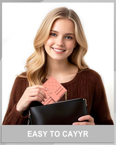 Image of Aiawoxc Womens Wallet, RFID Small Slim Wallets for Women, Compact Credit Card Holder, Cute Leather Bifold Ladies Purse with Zipper Coin Pocket and ID Window, Rose Red