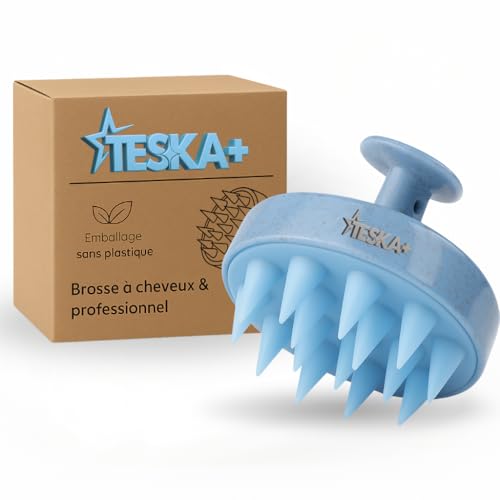 TESKA+ Brosse à Massage Cuir Chevelu Anti-Pelliculaire – Stimule la Croissance des Cheveux, Poils Doux et Ergonomique pour Tous Types de Cheveux (Paille de...