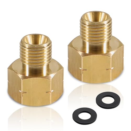 Alriedy Juego de 2 adaptadores de gas de latón – 3/8 pulgadas IG x 1/4 AG rosca izquierda | Conector de manguera de gas LPG de alta calidad para bombonas de gas y hornillos | Compatible con propano