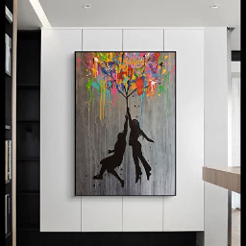 Toile Banksy Fille au Ballon pour Salon Moderne | Tableau Street Art Graffiti 50x70cm