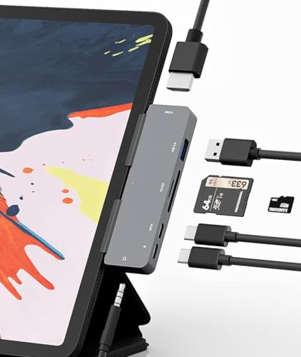 Adapter for iPad Pro USB C Hub M4 M2 M1/iPad Air 4/5/6/iPad Mini 6, 7in1 Adapter with 4K HDMI,3.5mm...
