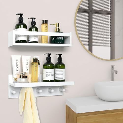 Ollieroo Set of 4 Floating Book Shelves for Wall, Nursery Book Shelf for Kids Room, Bamboo Wood Hanging Bookshelf for Baby Teen Boys Girls, Wall Mounted Shelves for Bedroom Bathroom Decor(White) - Thumbnail 7