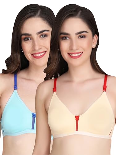 Image of Women Non Padded Bra - Made of Pure Cotton Full Coverage Non Wired Seamless Pushup Soft Cup for T-Shirt Saree Dress Sports Garment for Daily Use Everyday