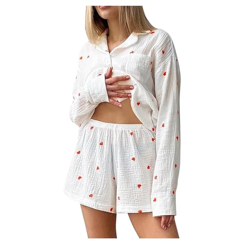 Pyjama imprimé cœur d'amour pour femmes ensemble deux pièces contre la chaleur avec short doux