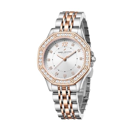 Image of Daniel Hechter Paris Vendome Collection Analog Watch for Women with Round Dial, Crystal Studded Bezel, Crystal Accents and Stainless Steel Strap - DHW2009