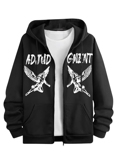 SOLY HUX Men's Zip Up Hoodie Jacket Letter Graphic Print Drawstring Long Sleeve Sweatshirt with Pockets