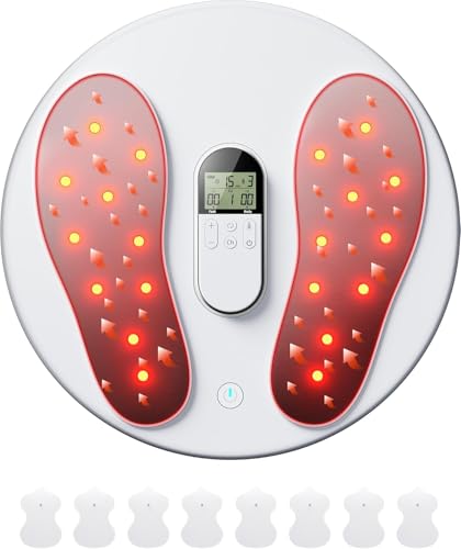 KDWLL Durchblutungs-Stimulator Beine Durchblutung Maschine Wärme Fuß-Nerven-Muskel-Stimulator Pro TENS EMS Fußmassagegerät für Neuropathie Elektrische Fußmassagegerät mit 4 Gel-Pads