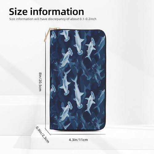 Leather Thin Slim Wallets for Women Men - Fashion Blue Camo Hammerhead Shark Print Card Wallet Holder with Zipper2