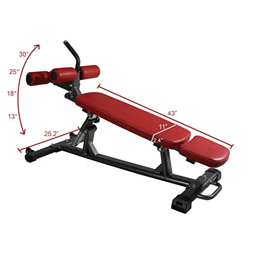 Finer Form Semi-Commercial Sit Up Bench For Decline Bench Press and Core Workouts, with Reverse Crunch Handle for Ab Exercises and 4 Adjustable Height Settings (Red)