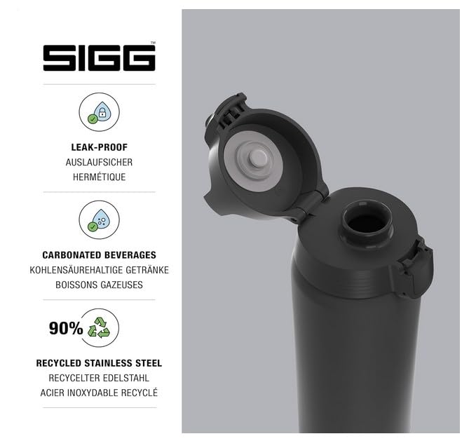 SIGG - Edelstahl Trinkflasche - Shield ONE Black - Für Kohlensäurehaltige Getränke Geeignet - Auslaufsicher - Federleicht - BPA-frei - Outdoor & Fitness - Schwarz - 1L