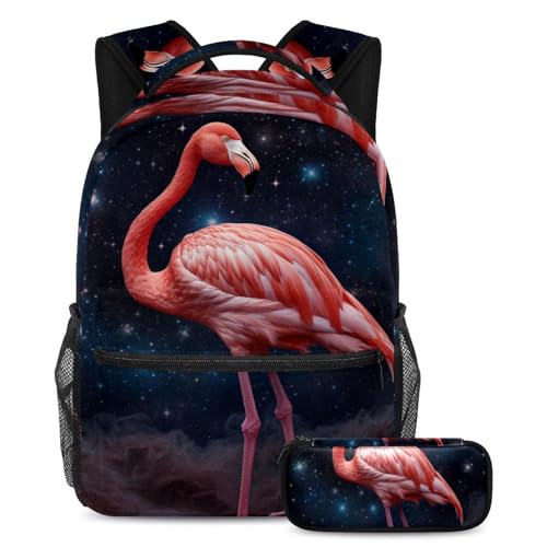 Sac à dos flamant rose 2 pièces pour soulager le dos et transporter les grands cahiers