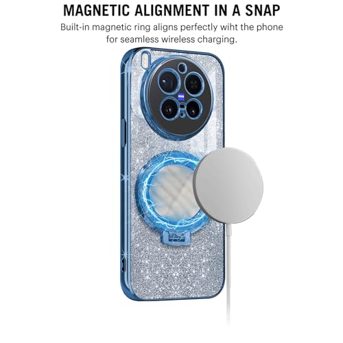 Image of Gradient Glitter Magnetic Ring Stand Case for vivo X300 Pro 5G- Shockproof, Stylish & Durable Soft TPU Slim Protective Cover with Removable Glitter Paper (Blue)