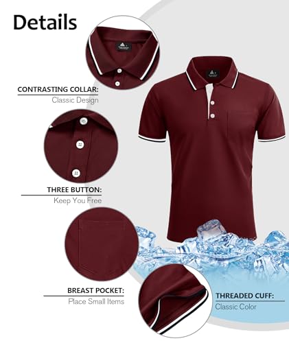 Image of ZITY Men Polo Shirts Short Sleeve with Pocket Golf Polo Wicking Shirts for Men Casual Collared T-Shirts