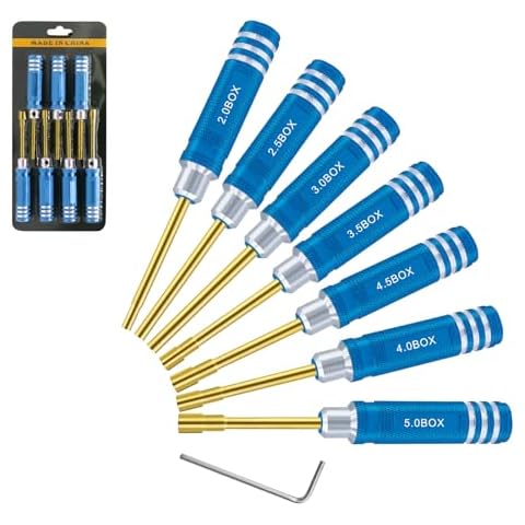Craznick Hex Nut Screwdriver Set 2.0mm 2.5mm 3.0mm 3.5mm 4.0mm 4.5mm 5.0mm Hexagonal Head Nut Driver for Axial SCX24 Wheel Fixing 7PCS Screwdrivers for RC Models Car Boat Helicopter Cover