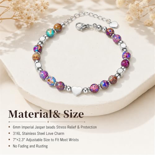 Image of Gifts for Women & Girl, Healing Natural Stone Beads Heart Bracelets with Quote Card, Back to School Valentines Mothers Day Graduation Christmas Birthday Gifts