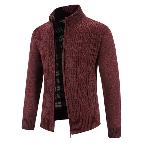 Men's Full Zip Up Cardigan Sweater Stand Collar Long Sleeve Knitted Casual Slim Fit Warm Winter Outwear