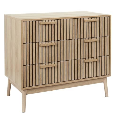 HOME DECO FACTORY - Commode Moderne en Bois avec 3 Tiroirs - Rangement Pratique pour Salon ou Chambre - Dimensions 90 x 49 x 79 cm - Couleur Marron Naturel -...