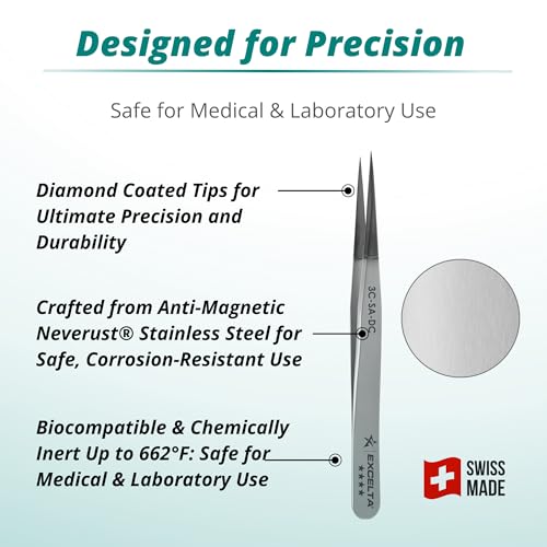 Pince à épiler Excelta 3C-SA-DC de précision avec pointe diamantée