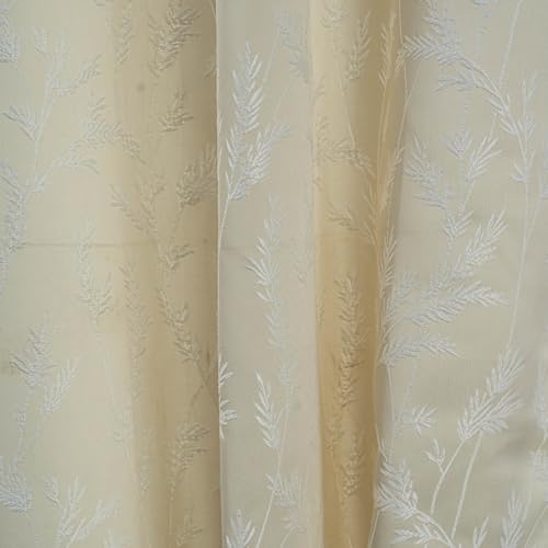 Image of haus & kinder Printed Jacquard Window Curtains 5 Feet Long Pack of 2 Window Curtains, 5 Feet Curtains for Window (Whispering Willows, Champagne 130x152 CM)