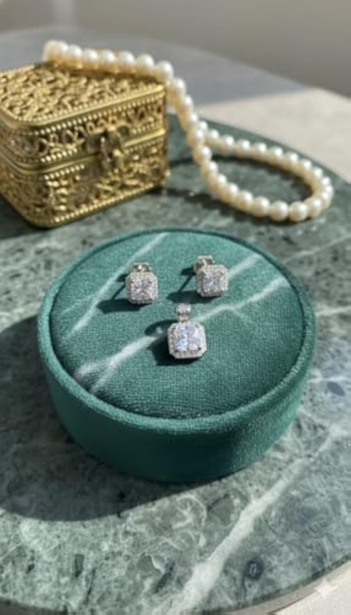 Women's White Gold Plated Round Square Cubic Zirconia Halo Stud Earrings