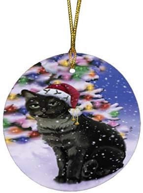Let It Snow Tabby Cat Round Flat Ornament - Pet Decorative Hanging Ornaments for Christmas X-mas Tree Decorations - 2.75" Round Ceramic Christmas Ornament POR1526
