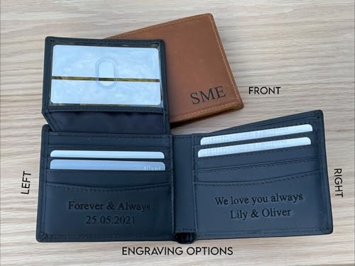 Personalized Leather Wallet for Men, Custom Monogram Initial Wallets - Engraved Name Wallet for Him, Dad, Husband, Son, Grandpa - Perfect for Weddings, Anniversaries, Birthdays, Graduation (BLACK.)4