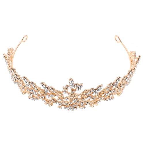 Corona de novia dorada con diamantes de imitación para boda de aleación