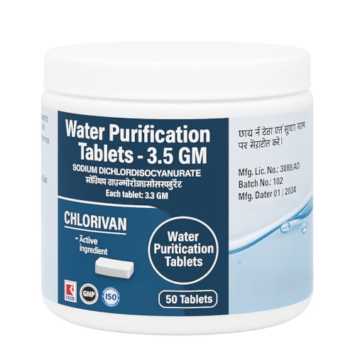 Image of EVERSYS Chlorine Tablets for Water Tank Purification | 50 Tablets for 50,000L | Waters Cleaning Tablet for Safe Drinking Water | Tank Cleaning & Disinfection Tablets for Home Use