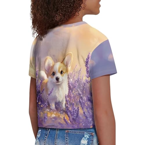 Image of Girls Fashion Crewneck Tee Shirts Casual Short Sleeve Crop Top Summer Outfits 5-14 Years Old
