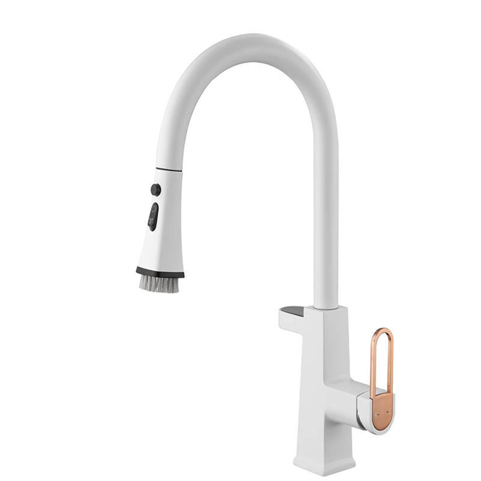 MXXQRHF Kitchen Faucets, Kitchen Faucets with Pull Down Sprayer, Bar Sink Faucet Single Hole, Single Handle with Magnetic Docking Spray Head (White)