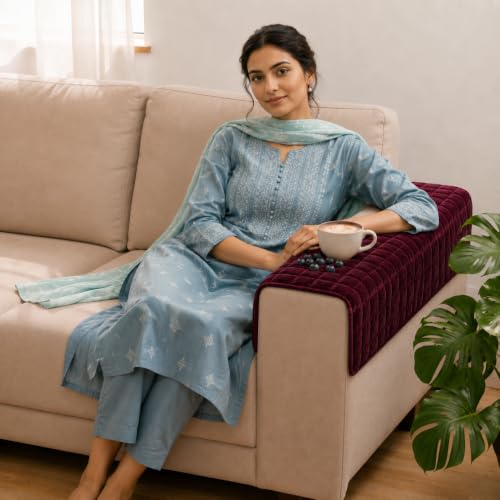 Image of STITCHNEST 'Haven Soft Series' Sofa Armrest Cover | Ultra Soft Plush Hand Rest Protector for Sofa & Couch Furniture, Washable Textured Arm Cover